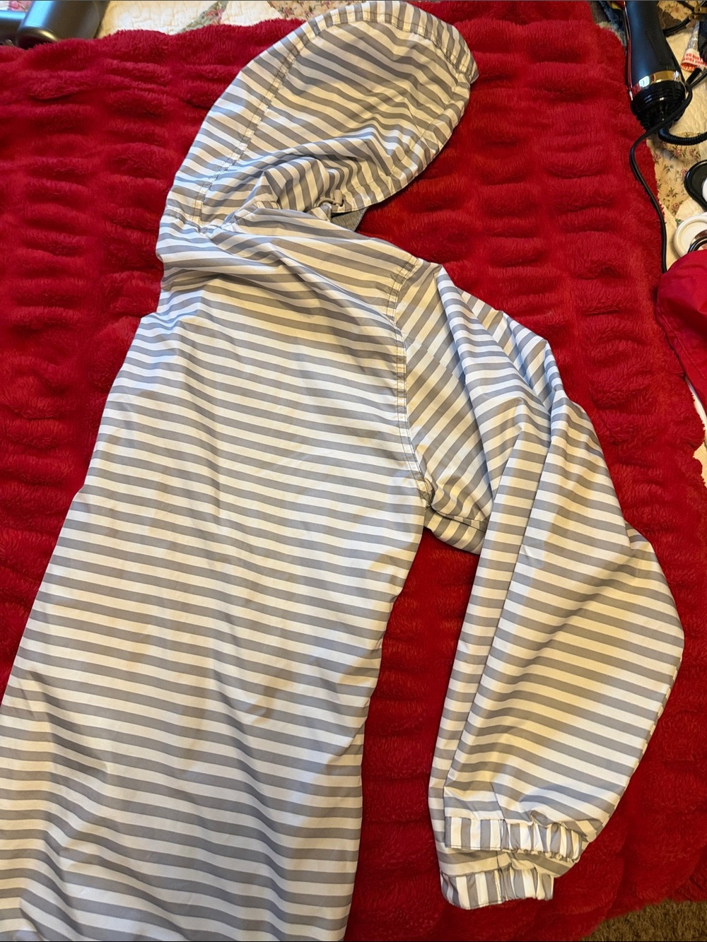 Charles River Apparel Gray and White Striped Hooded Utility Jacket - Picture 7 of 7